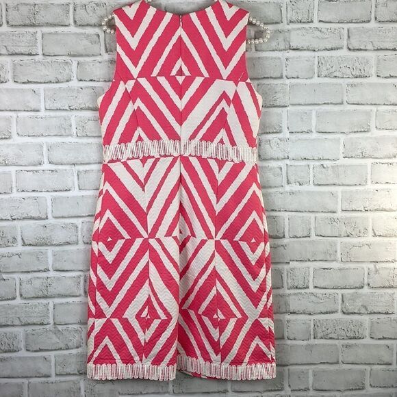 Taylor Dress Pink White Chevron Print Textured Cotton Lace Accent 100% Cotton - Picture 2 of 10